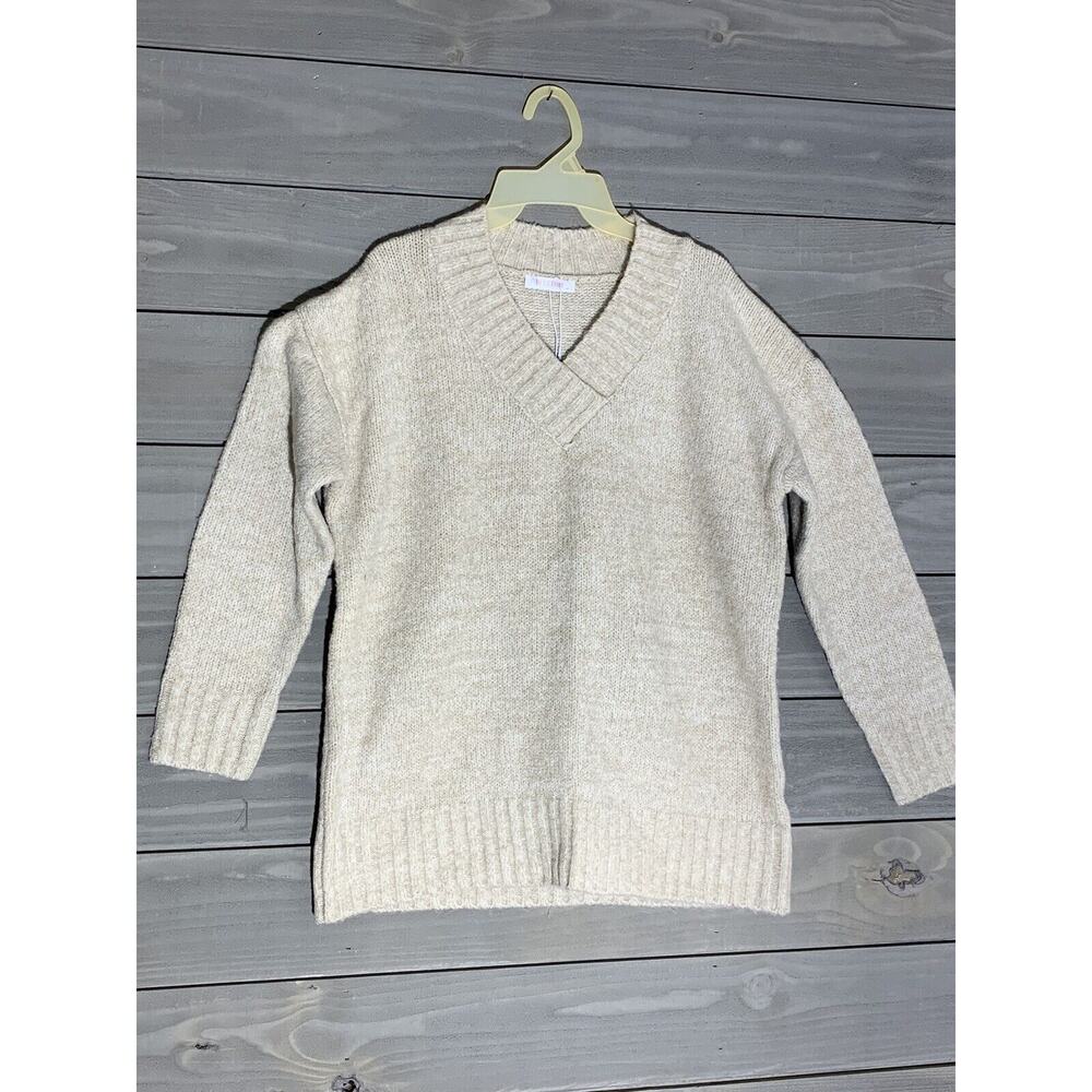 Bluetime Wool Blend Beige Sweater Womens M V Neck NWT